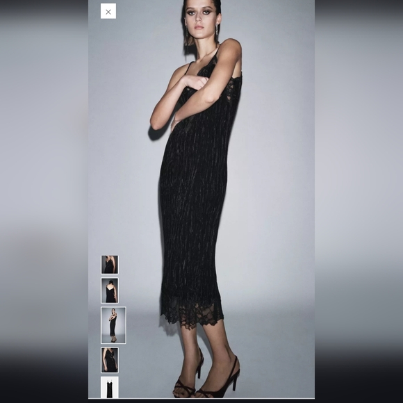 Zara Black Velvet Midi Dress - Picture 4 of 10